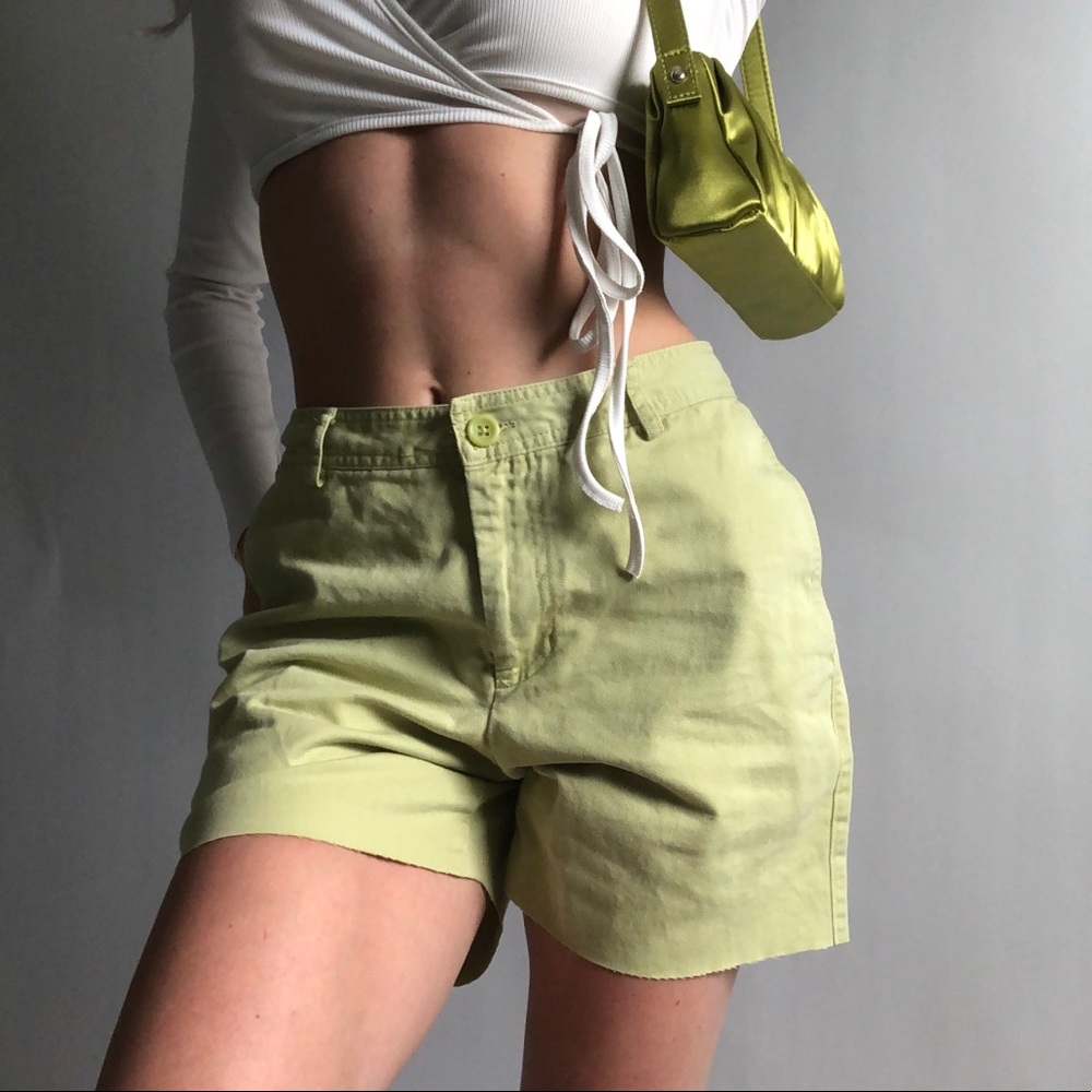 American Vintage High-Waist Lime Green Cotton Shorts